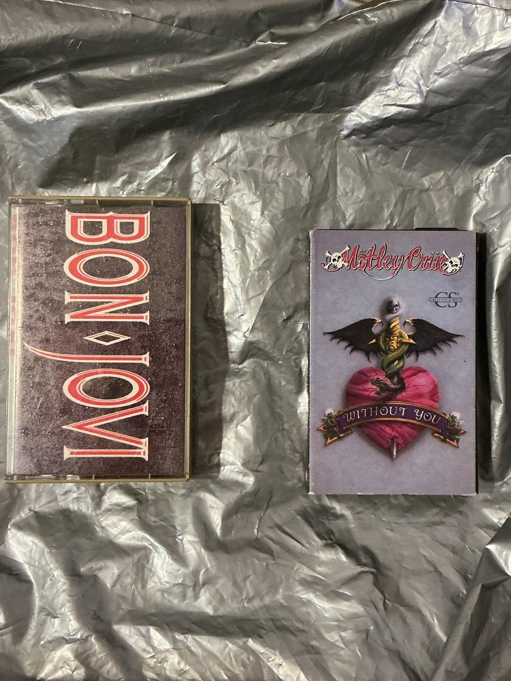 2 cassette tapes Bon Jovi Slippery when wet and Motley Crue without you -